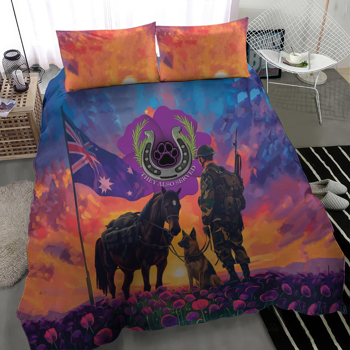Australia Animals ANZAC Bedding Set Dog And Horse Heroes Also Served - Vibe Hoodie Shop