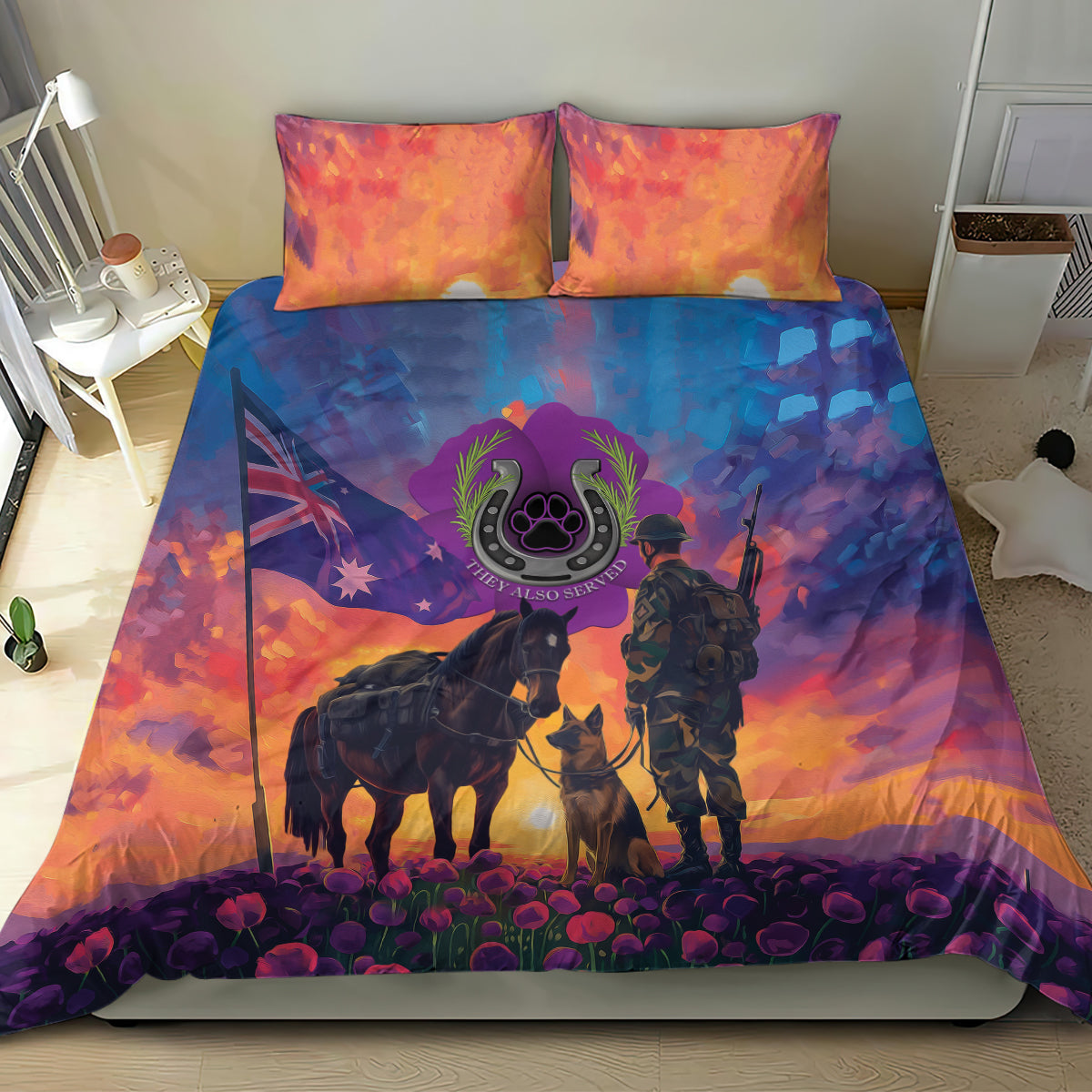 Australia Animals ANZAC Bedding Set Dog And Horse Heroes Also Served - Vibe Hoodie Shop