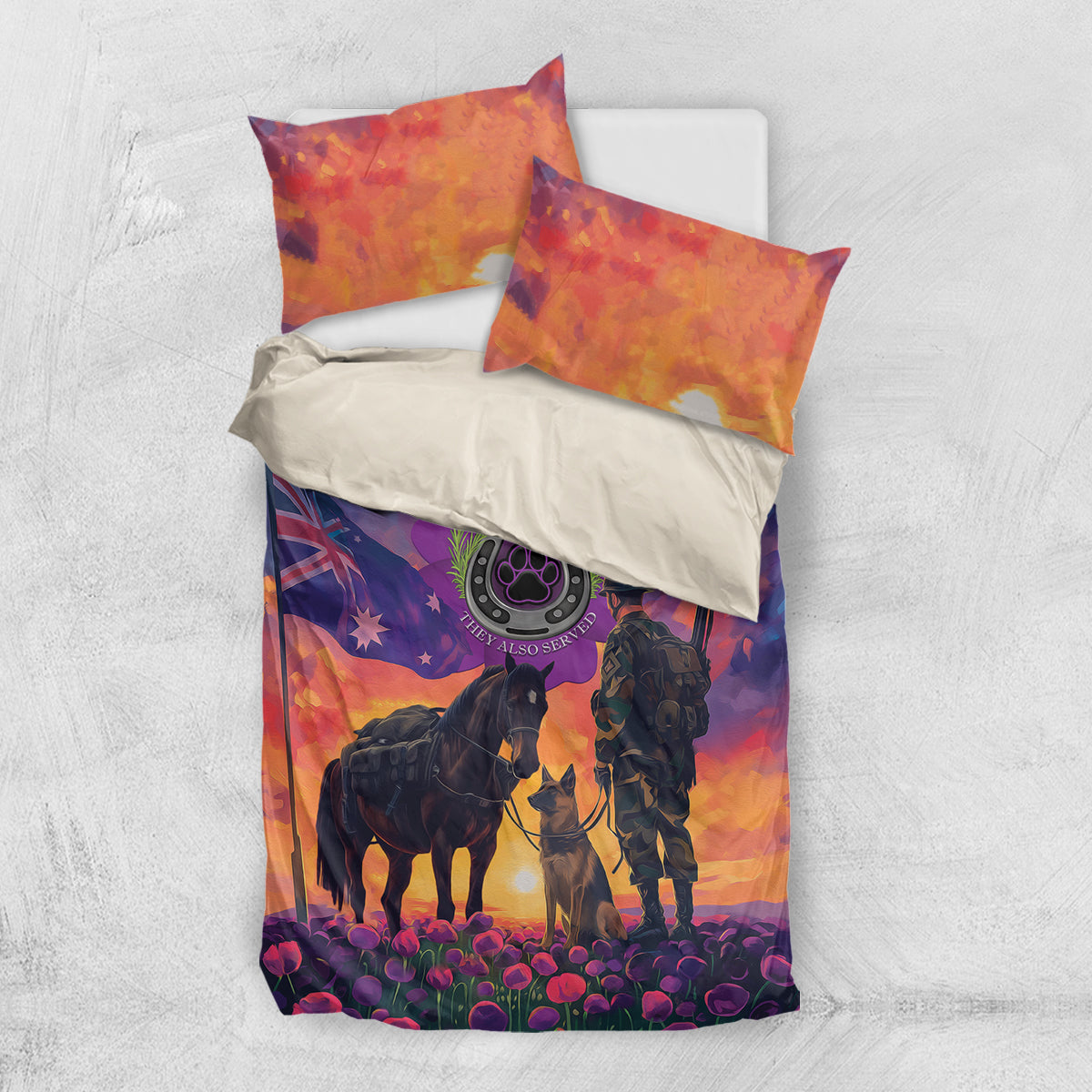 Australia Animals ANZAC Bedding Set Dog And Horse Heroes Also Served - Vibe Hoodie Shop