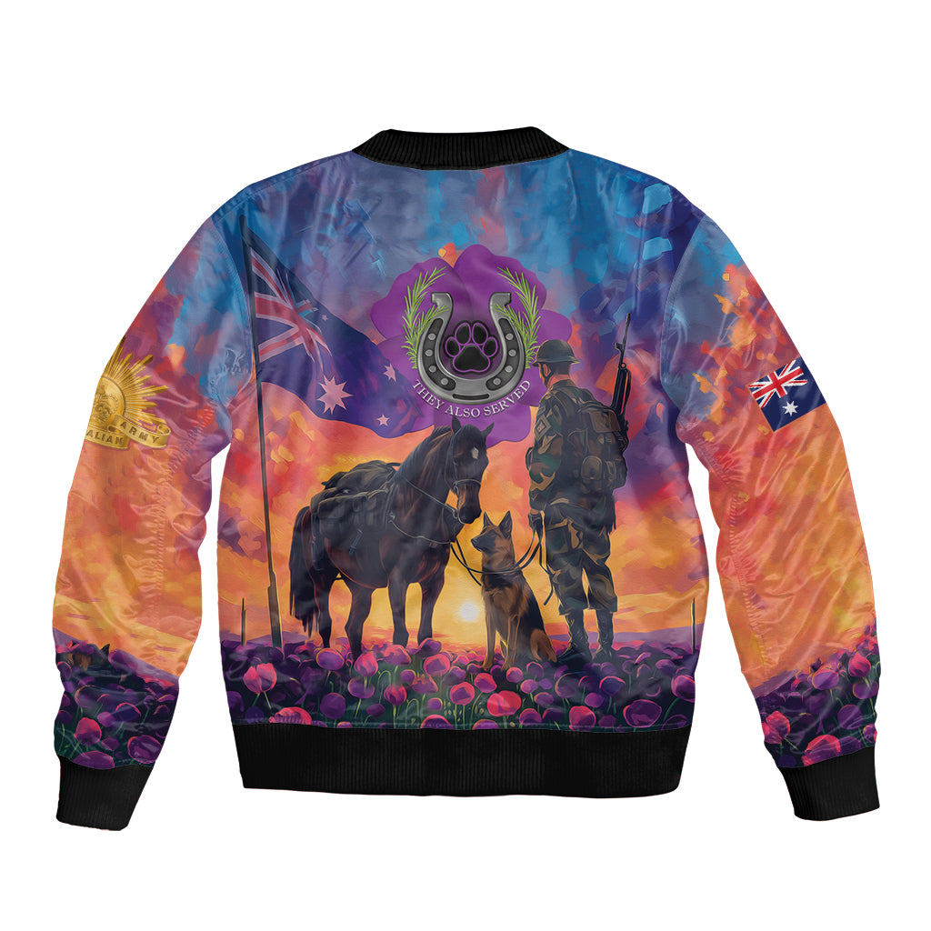 Australia Animals ANZAC Bomber Jacket Dog And Horse Heroes Also Served - Vibe Hoodie Shop