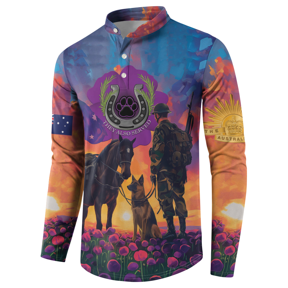 Australia Animals ANZAC Button Sweatshirt Dog And Horse Heroes Also Served