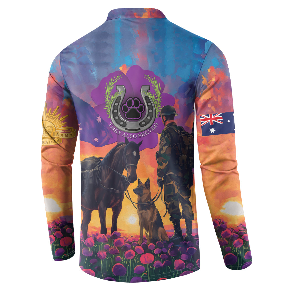 Australia Animals ANZAC Button Sweatshirt Dog And Horse Heroes Also Served