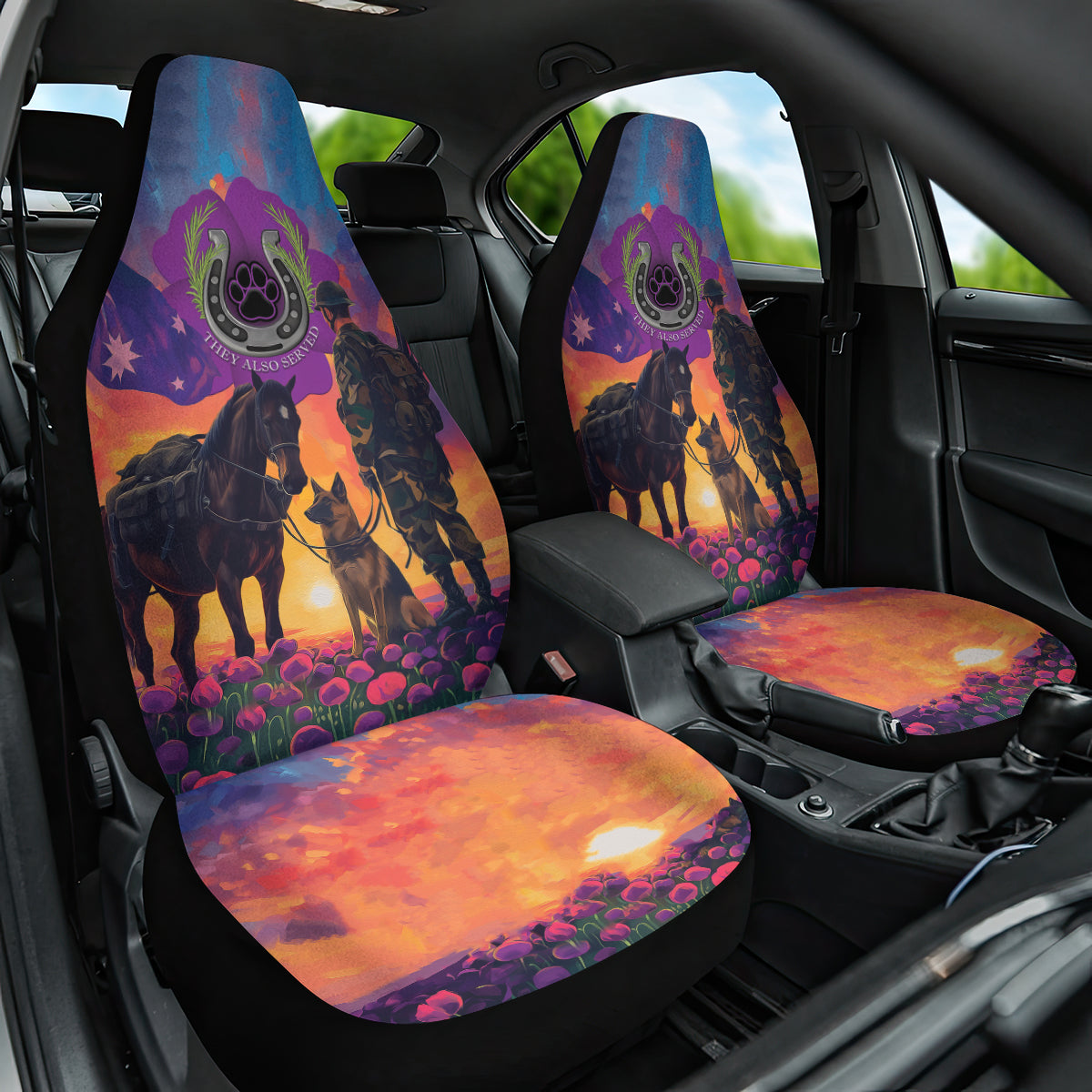 Australia Animals ANZAC Car Seat Cover Dog And Horse Heroes Also Served - Vibe Hoodie Shop