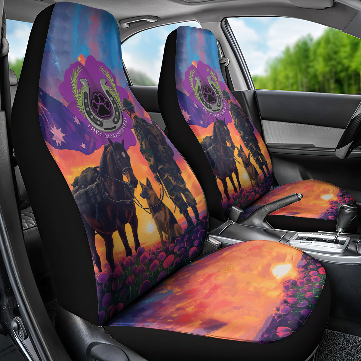 Australia Animals ANZAC Car Seat Cover Dog And Horse Heroes Also Served - Vibe Hoodie Shop