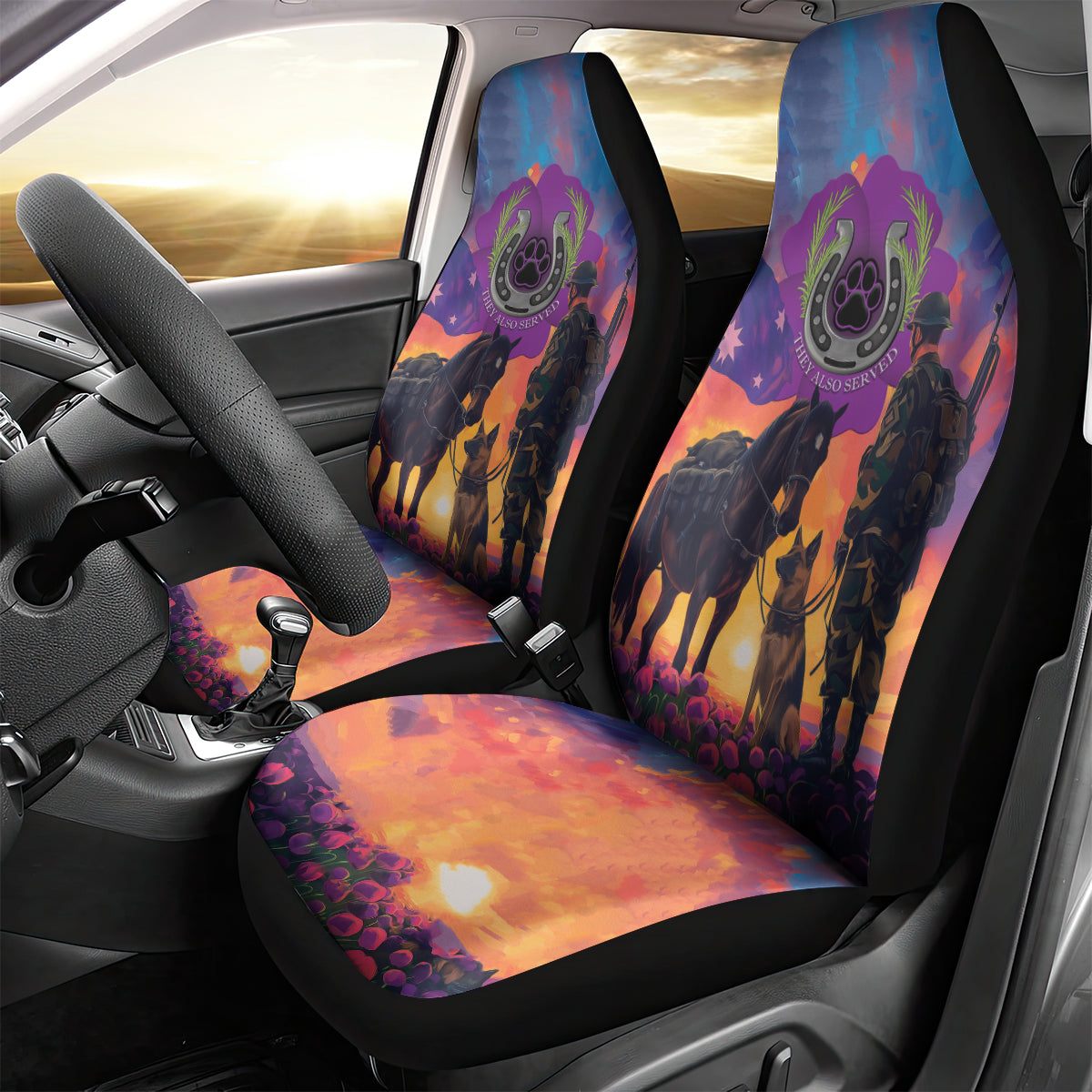 Australia Animals ANZAC Car Seat Cover Dog And Horse Heroes Also Served - Vibe Hoodie Shop