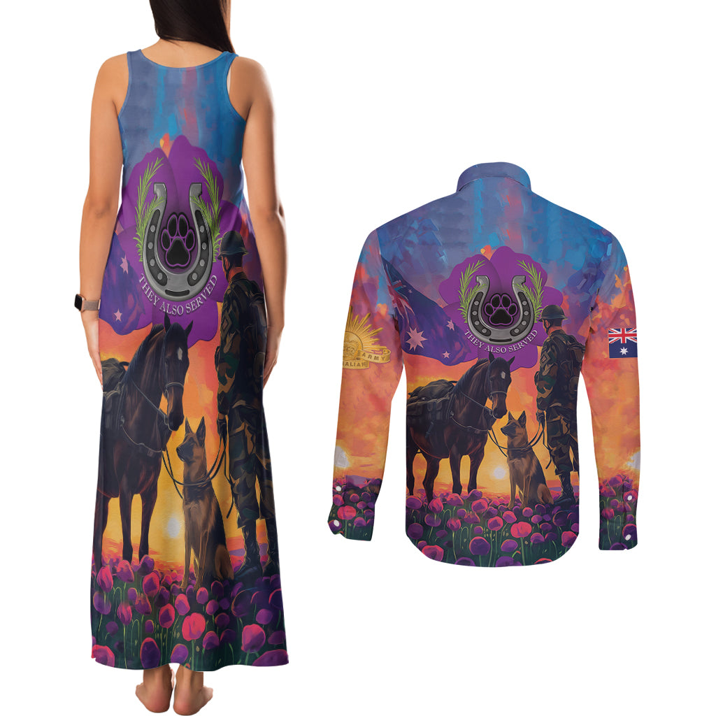 Australia Animals ANZAC Couples Matching Tank Maxi Dress and Long Sleeve Button Shirt Dog And Horse Heroes Also Served