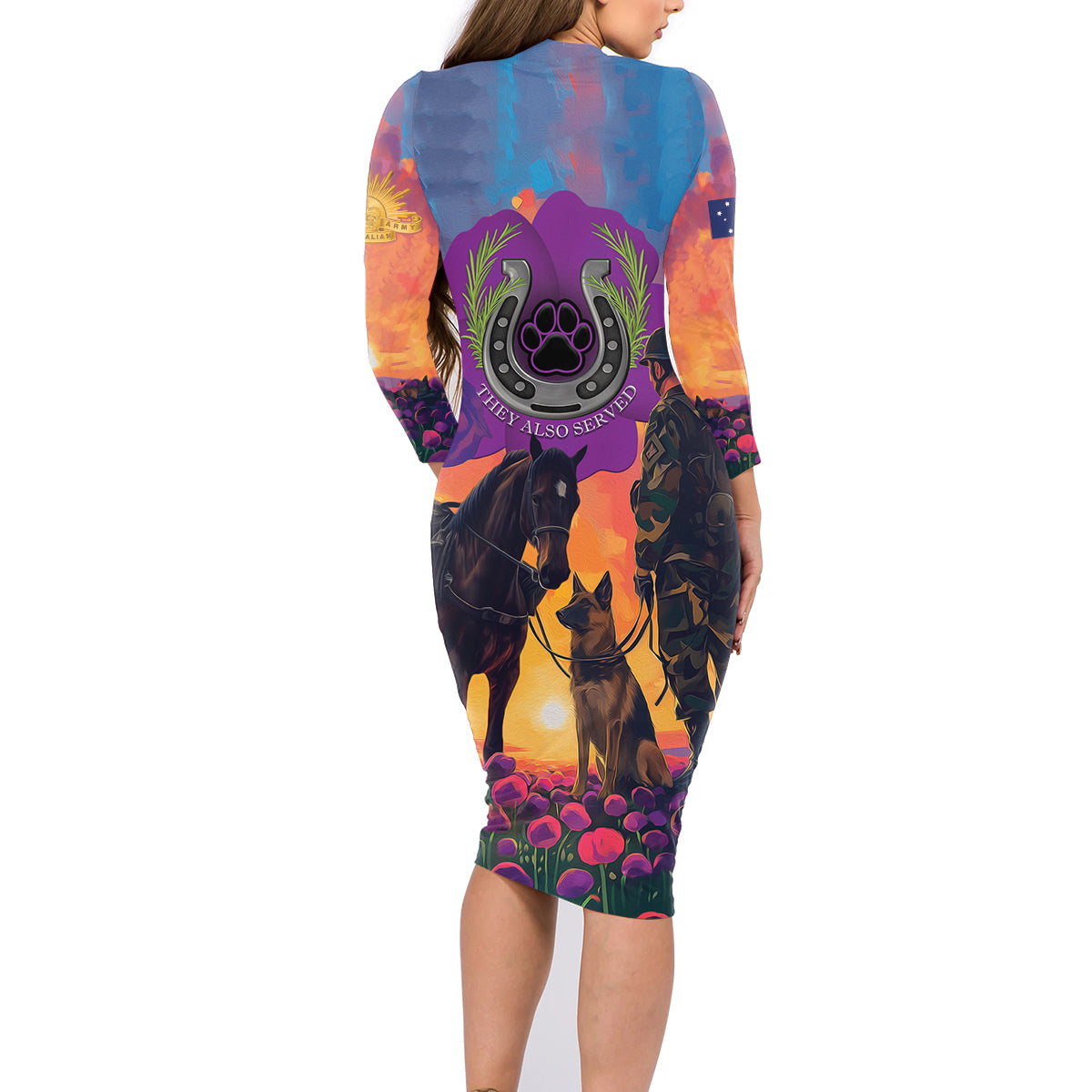 Australia Animals ANZAC Family Matching Long Sleeve Bodycon Dress and Hawaiian Shirt Dog And Horse Heroes Also Served