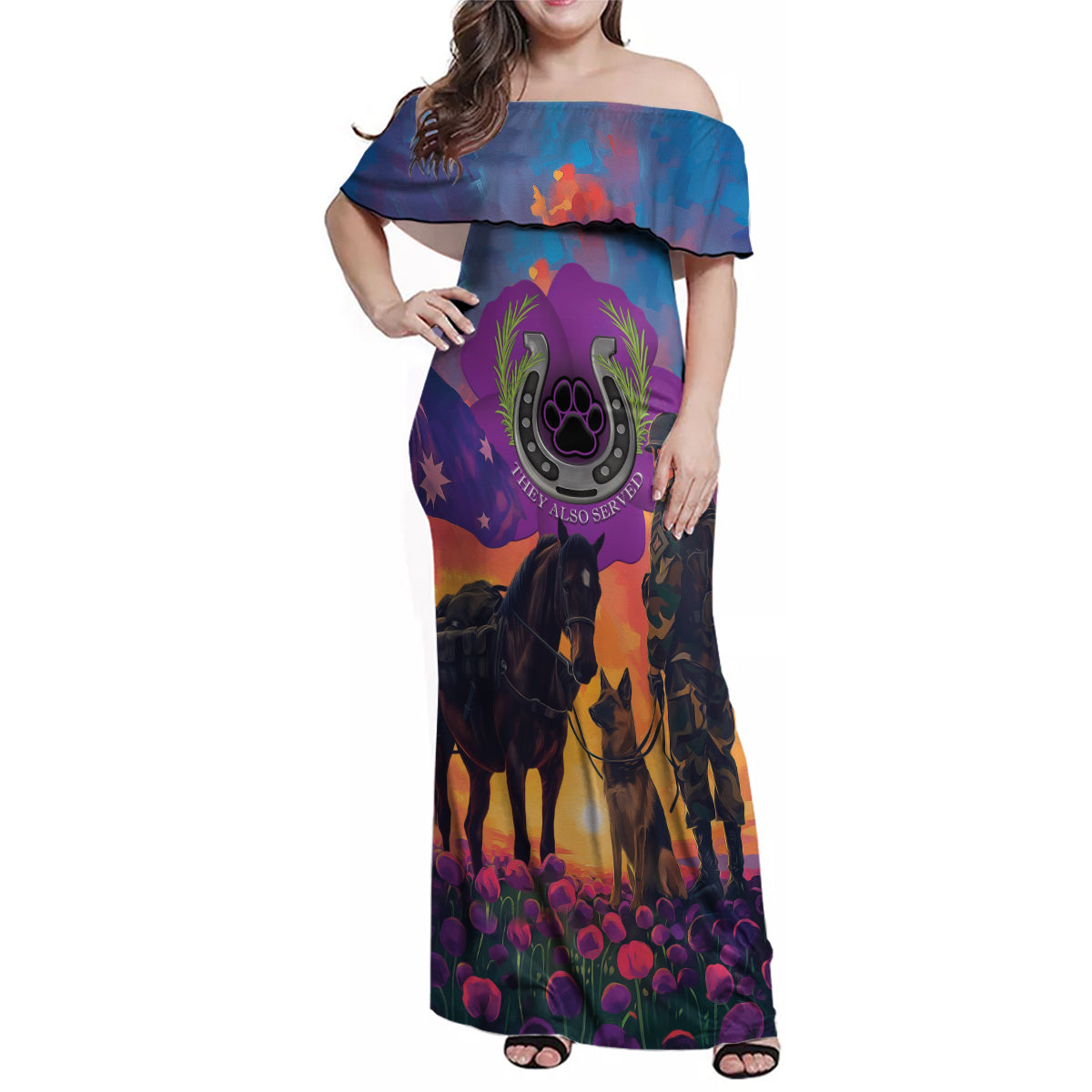 Australia Animals ANZAC Family Matching Off Shoulder Maxi Dress and Hawaiian Shirt Dog And Horse Heroes Also Served