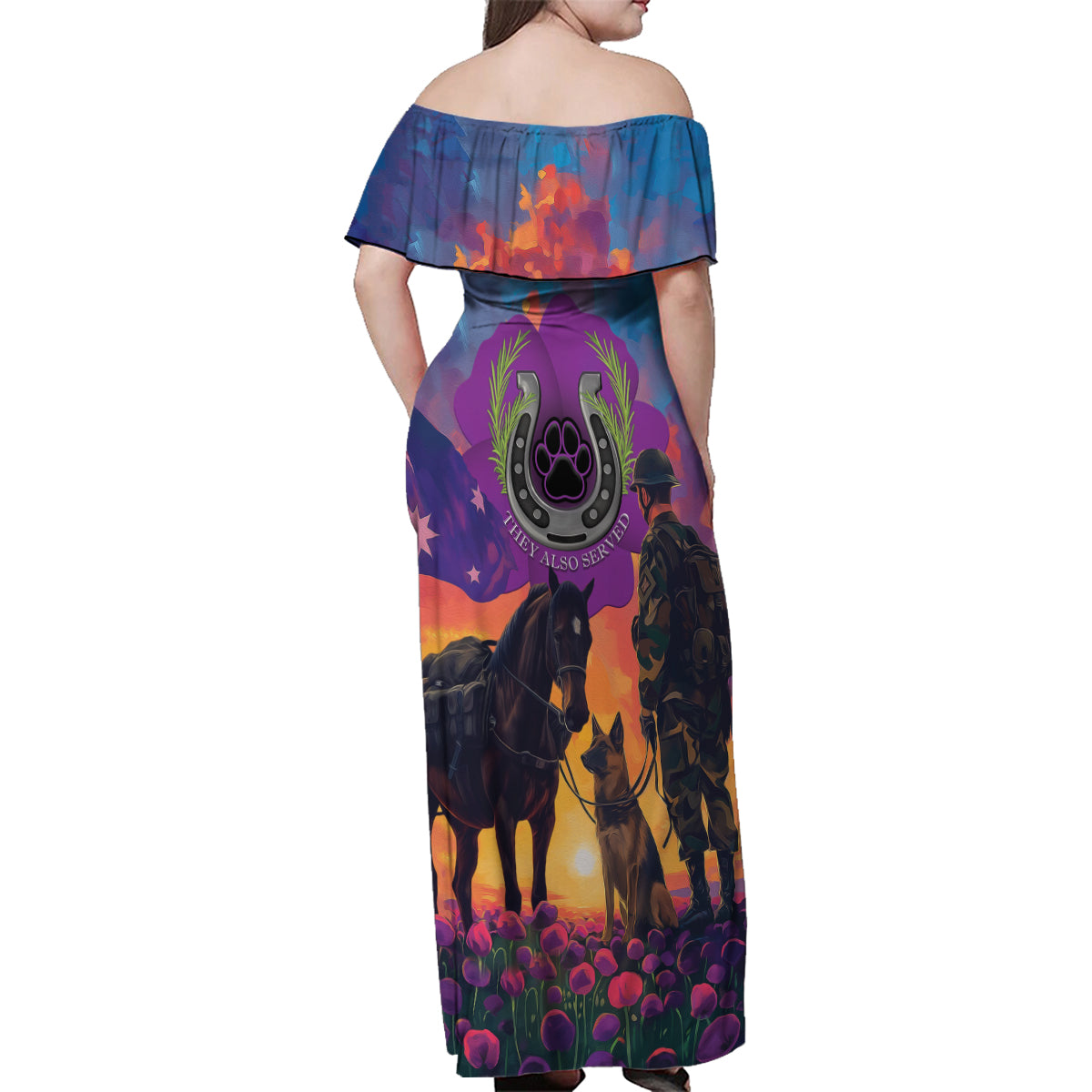 Australia Animals ANZAC Family Matching Off Shoulder Maxi Dress and Hawaiian Shirt Dog And Horse Heroes Also Served