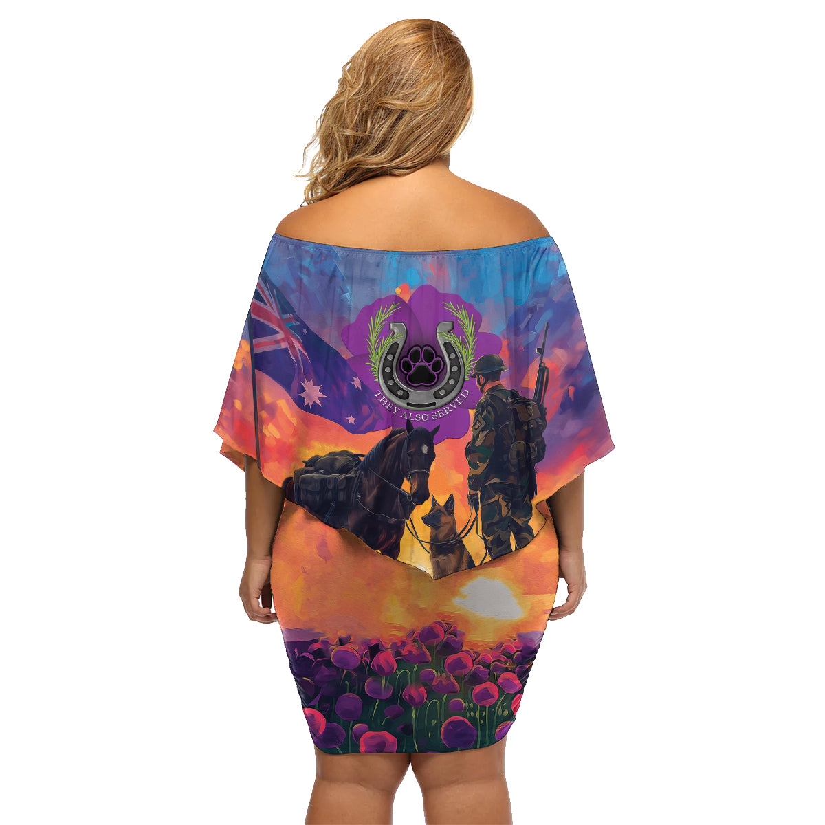 Australia Animals ANZAC Family Matching Off Shoulder Short Dress and Hawaiian Shirt Dog And Horse Heroes Also Served