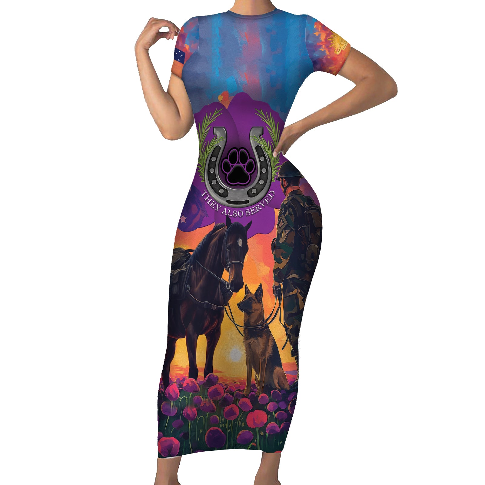 Australia Animals ANZAC Family Matching Short Sleeve Bodycon Dress and Hawaiian Shirt Dog And Horse Heroes Also Served