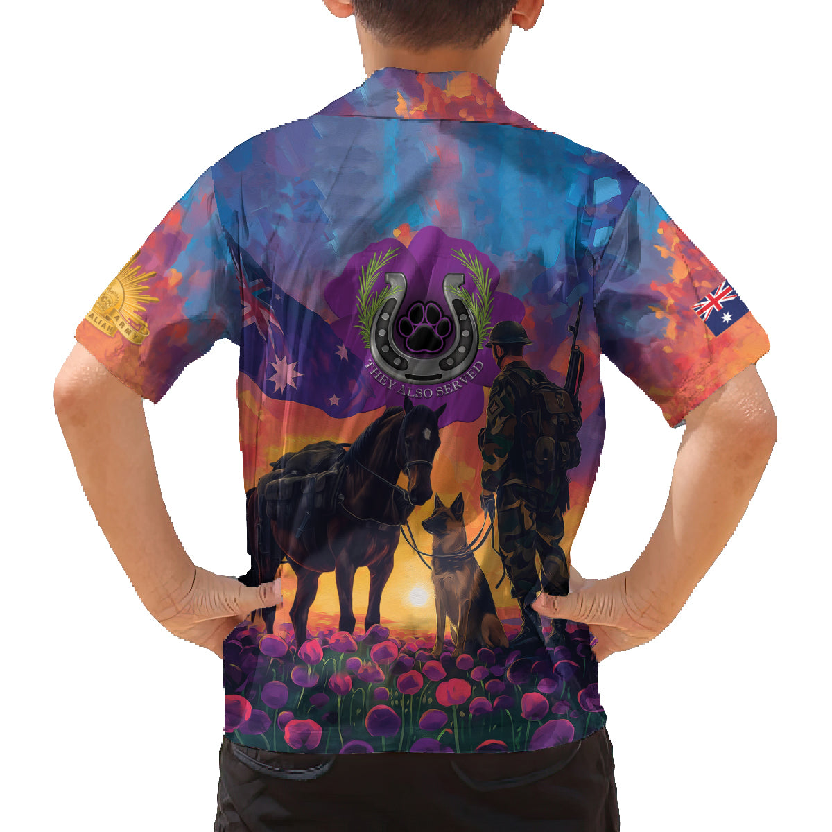 Australia Animals ANZAC Family Matching Summer Maxi Dress and Hawaiian Shirt Dog And Horse Heroes Also Served