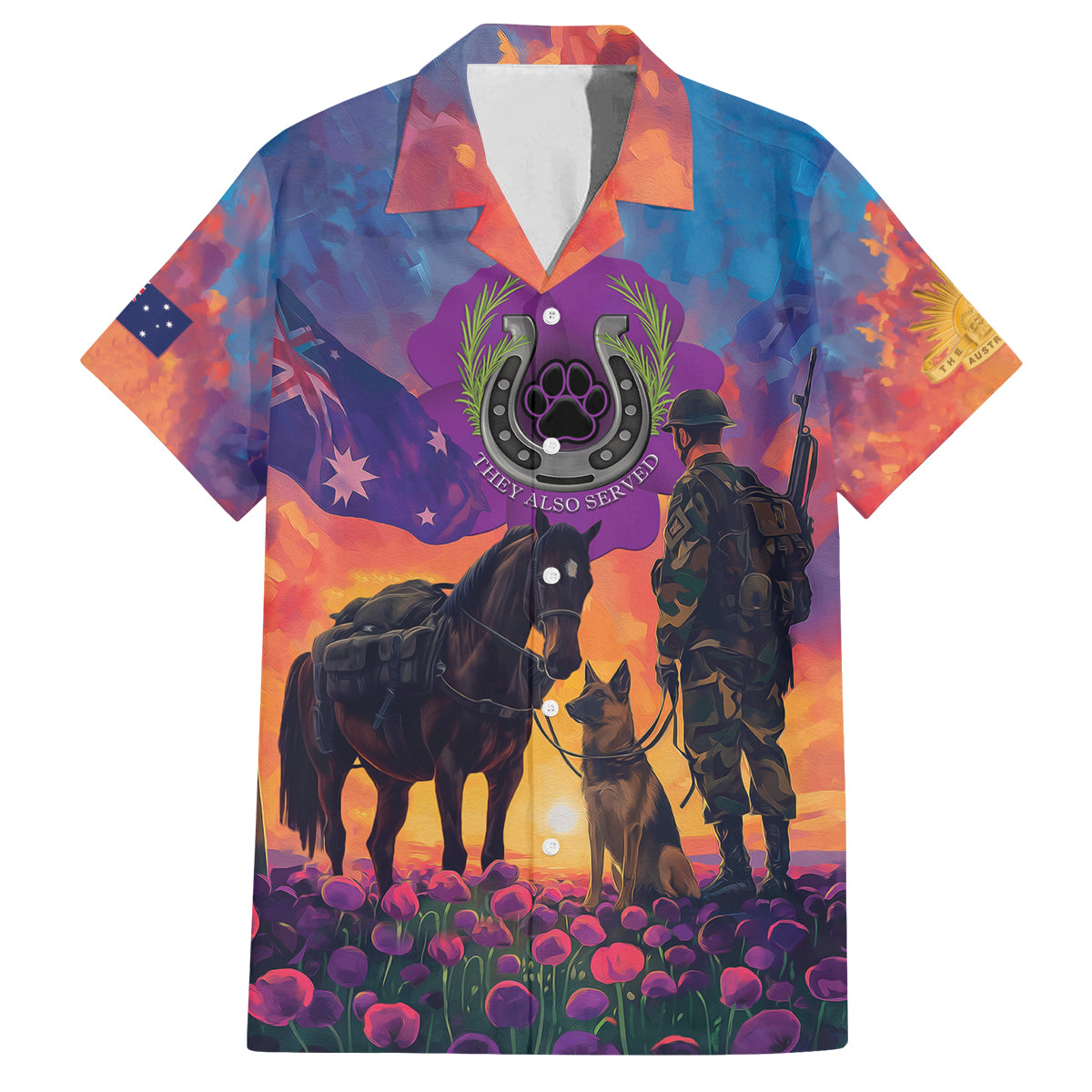 Australia Animals ANZAC Family Matching Summer Maxi Dress and Hawaiian Shirt Dog And Horse Heroes Also Served