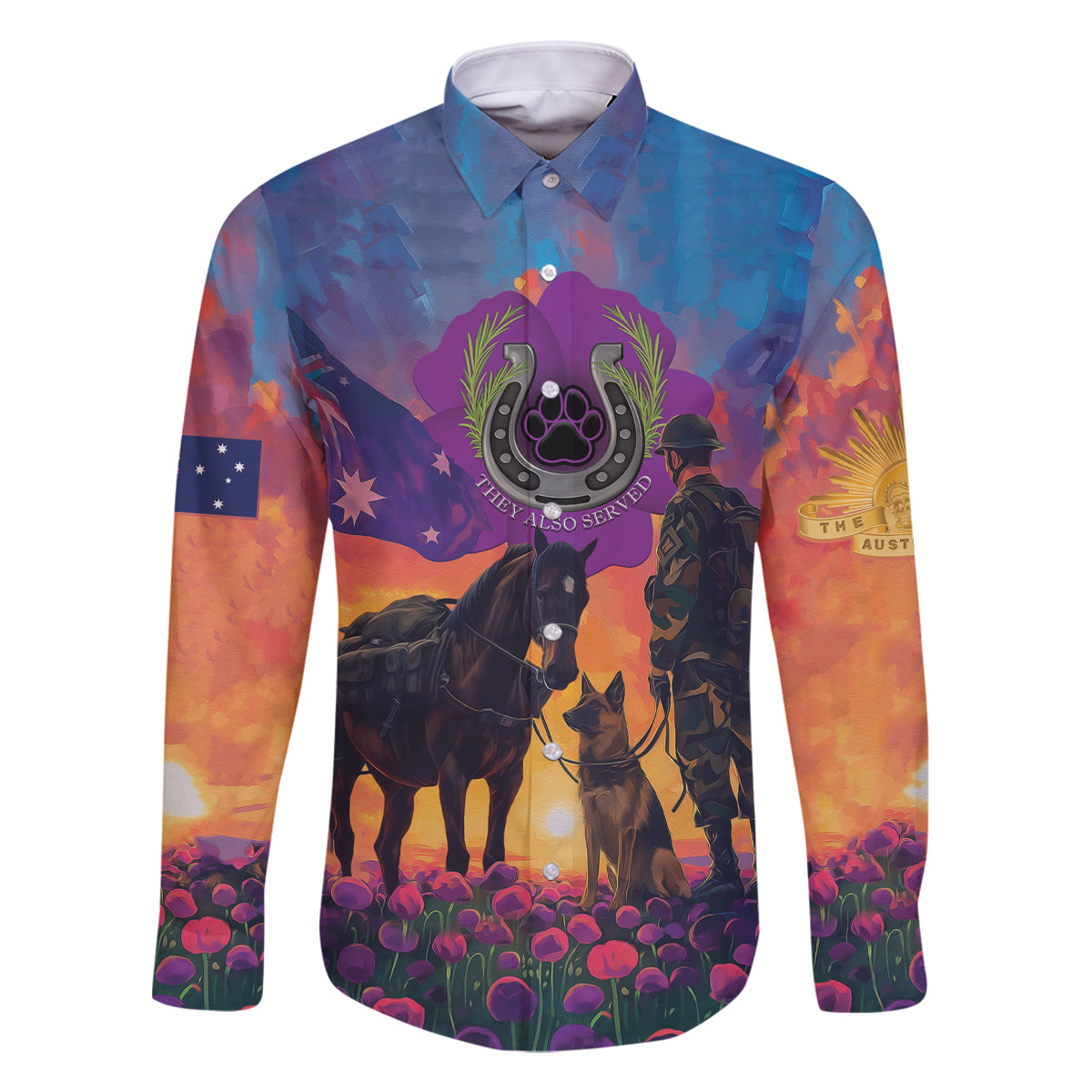 Australia Animals ANZAC Family Matching Summer Maxi Dress and Hawaiian Shirt Dog And Horse Heroes Also Served