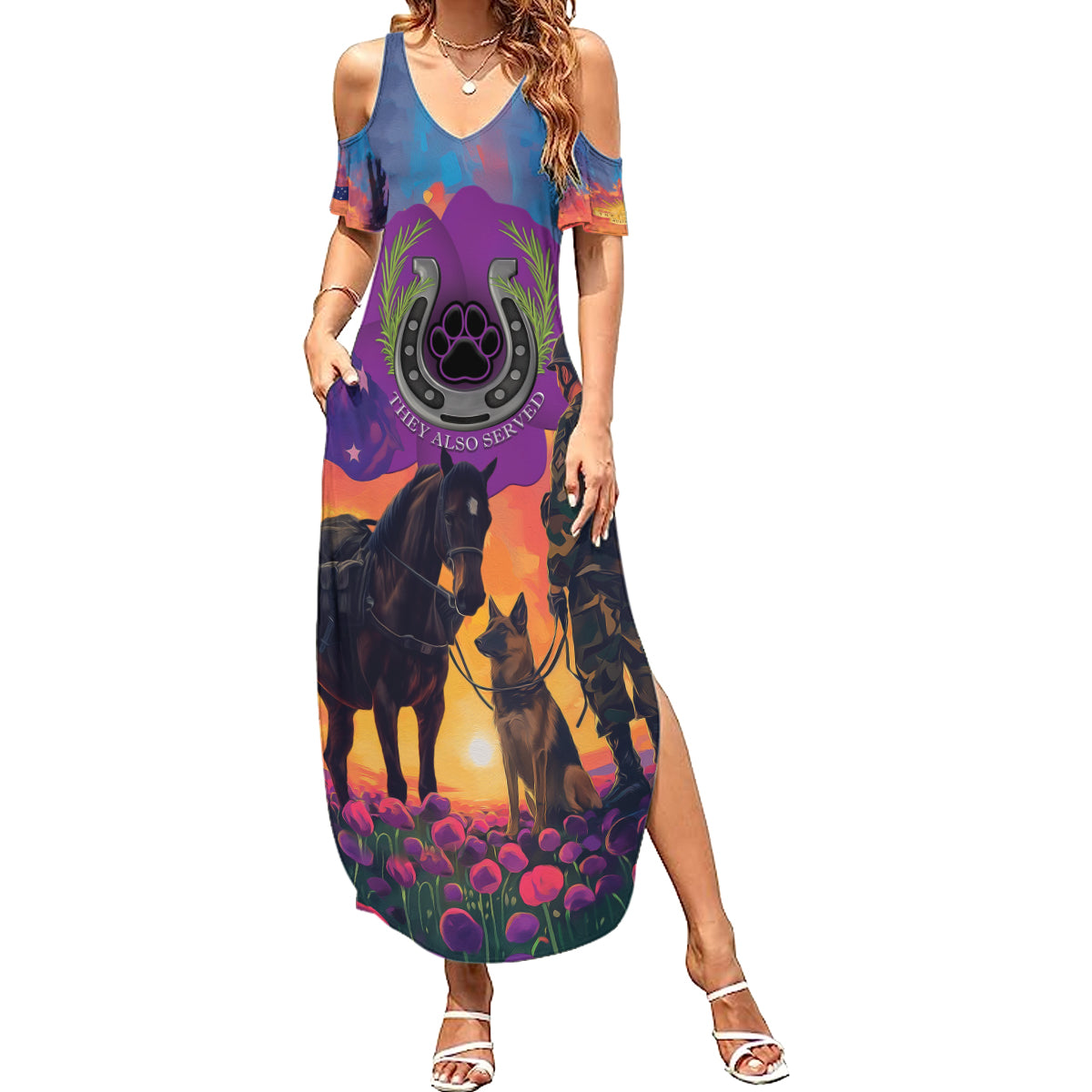 Australia Animals ANZAC Family Matching Summer Maxi Dress and Hawaiian Shirt Dog And Horse Heroes Also Served