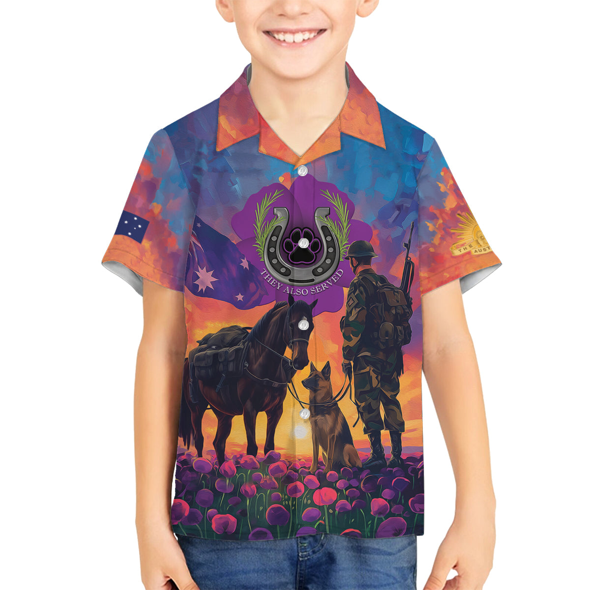 Australia Animals ANZAC Family Matching Summer Maxi Dress and Hawaiian Shirt Dog And Horse Heroes Also Served