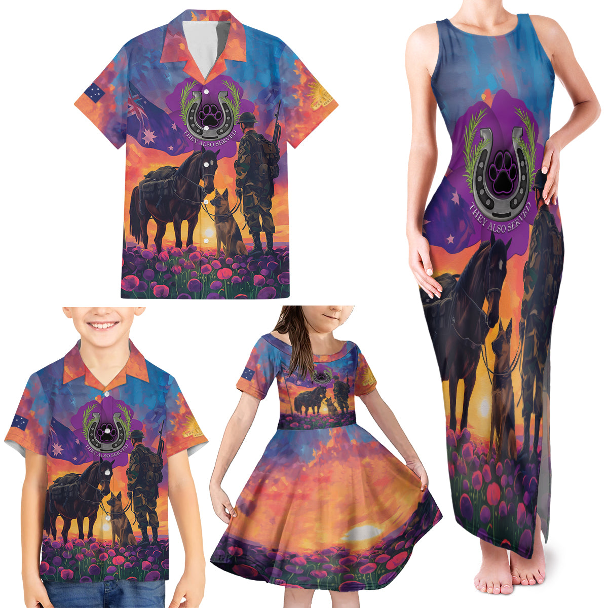 Australia Animals ANZAC Family Matching Tank Maxi Dress and Hawaiian Shirt Dog And Horse Heroes Also Served