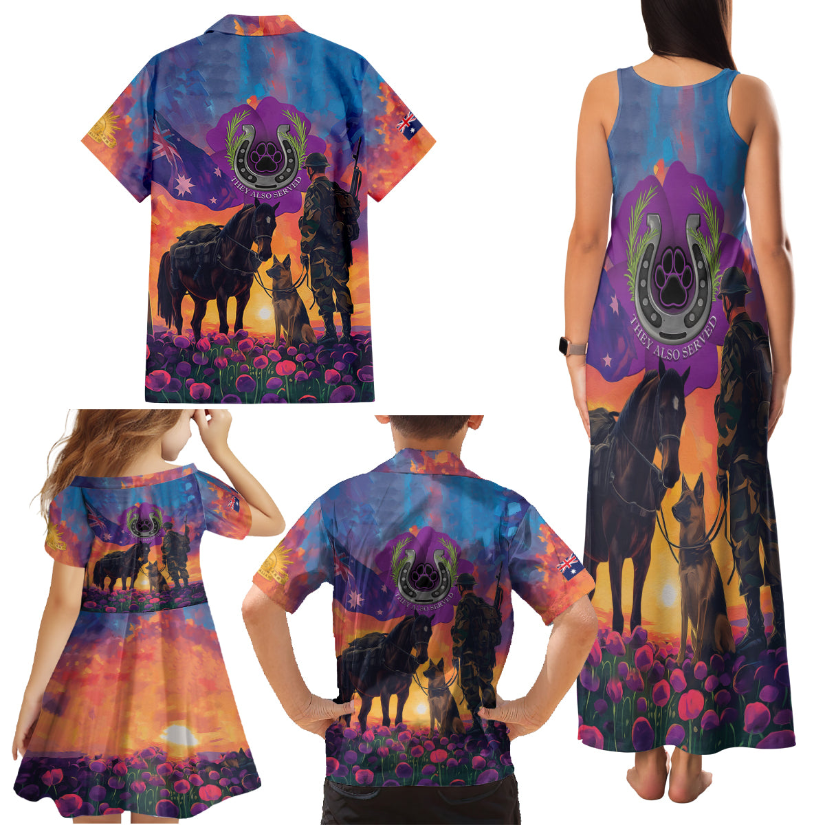 Australia Animals ANZAC Family Matching Tank Maxi Dress and Hawaiian Shirt Dog And Horse Heroes Also Served
