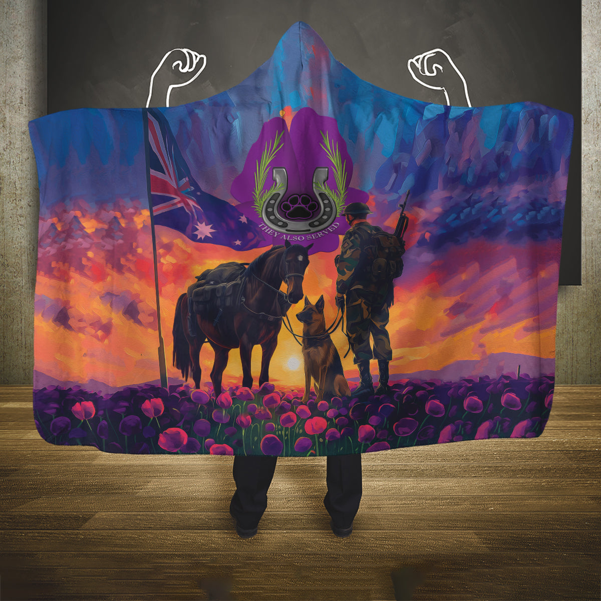 Australia Animals ANZAC Hooded Blanket Dog And Horse Heroes Also Served