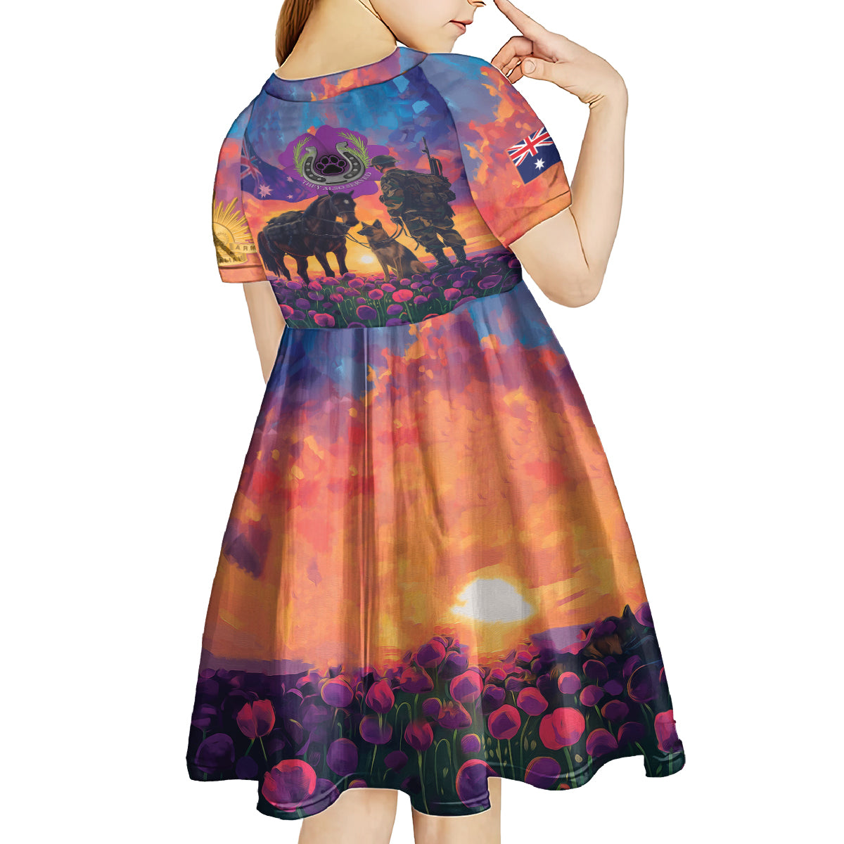 Australia Animals ANZAC Kid Short Sleeve Dress Dog And Horse Heroes Also Served - Vibe Hoodie Shop