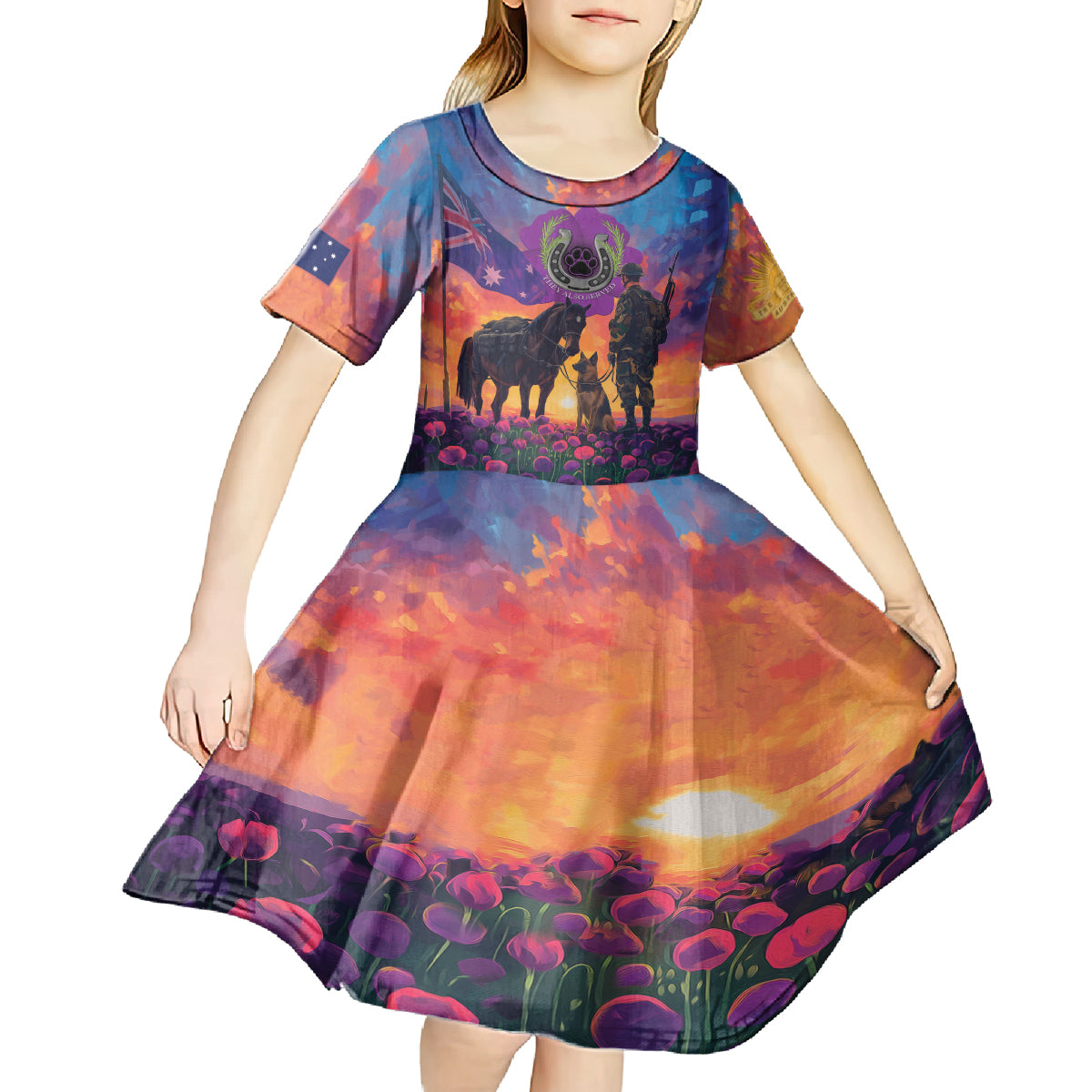 Australia Animals ANZAC Kid Short Sleeve Dress Dog And Horse Heroes Also Served - Vibe Hoodie Shop