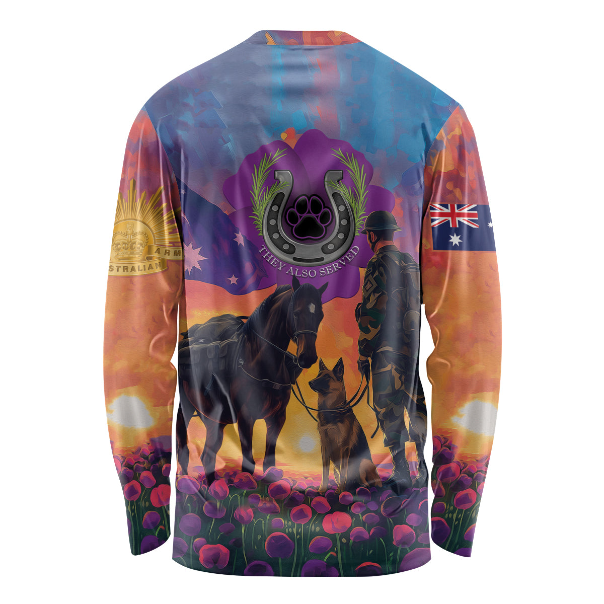 Australia Animals ANZAC Long Sleeve Shirt Dog And Horse Heroes Also Served - Vibe Hoodie Shop