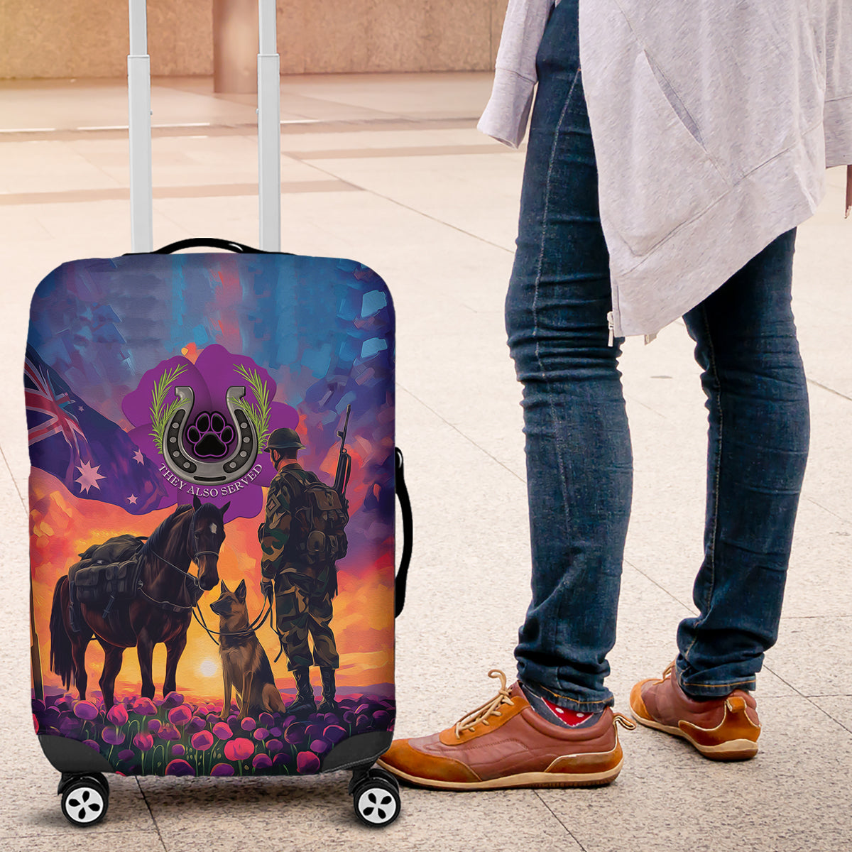 Australia Animals ANZAC Luggage Cover Dog And Horse Heroes Also Served - Vibe Hoodie Shop