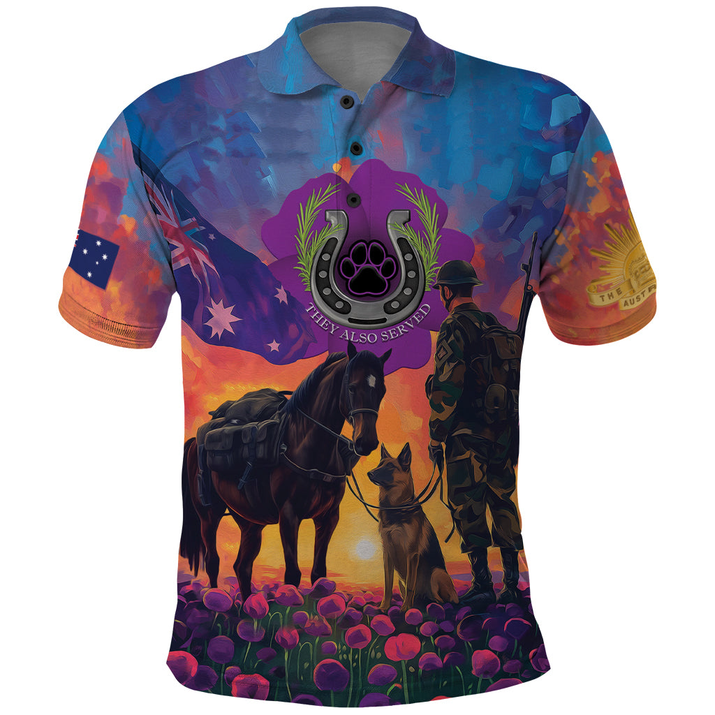 Australia Animals ANZAC Polo Shirt Dog And Horse Heroes Also Served - Vibe Hoodie Shop