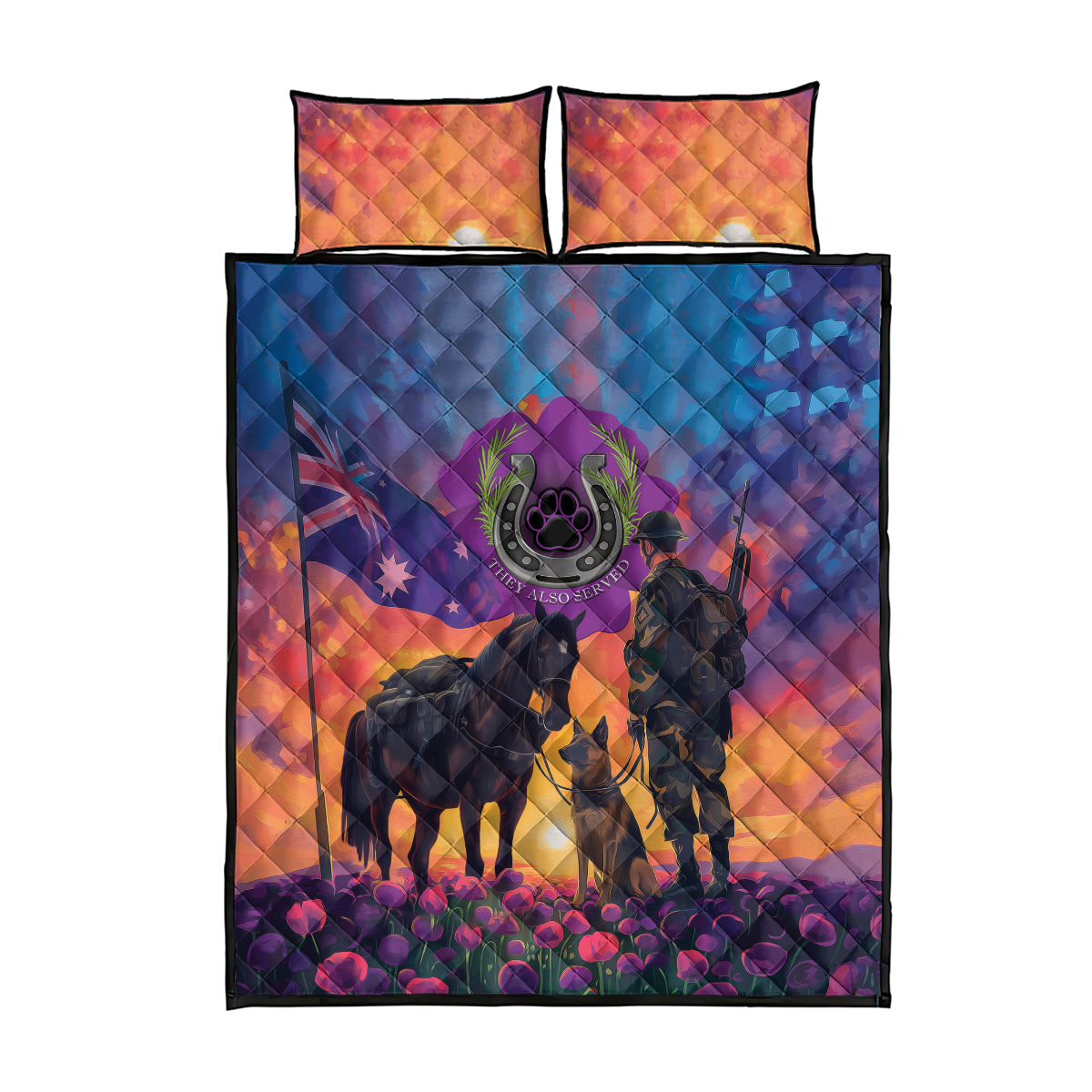 Australia Animals ANZAC Quilt Bed Set Dog And Horse Heroes Also Served - Vibe Hoodie Shop