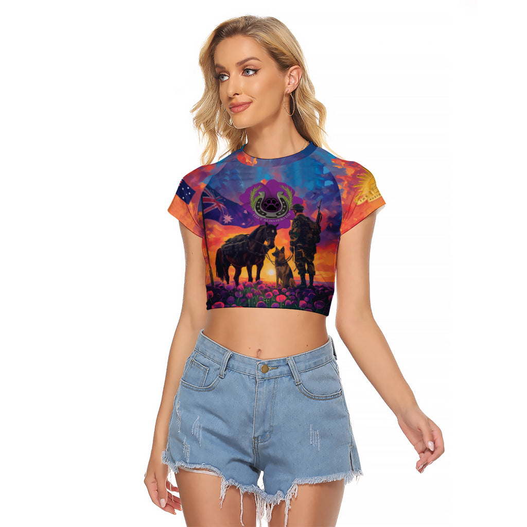 Australia Animals ANZAC Raglan Cropped T Shirt Dog And Horse Heroes Also Served - Vibe Hoodie Shop