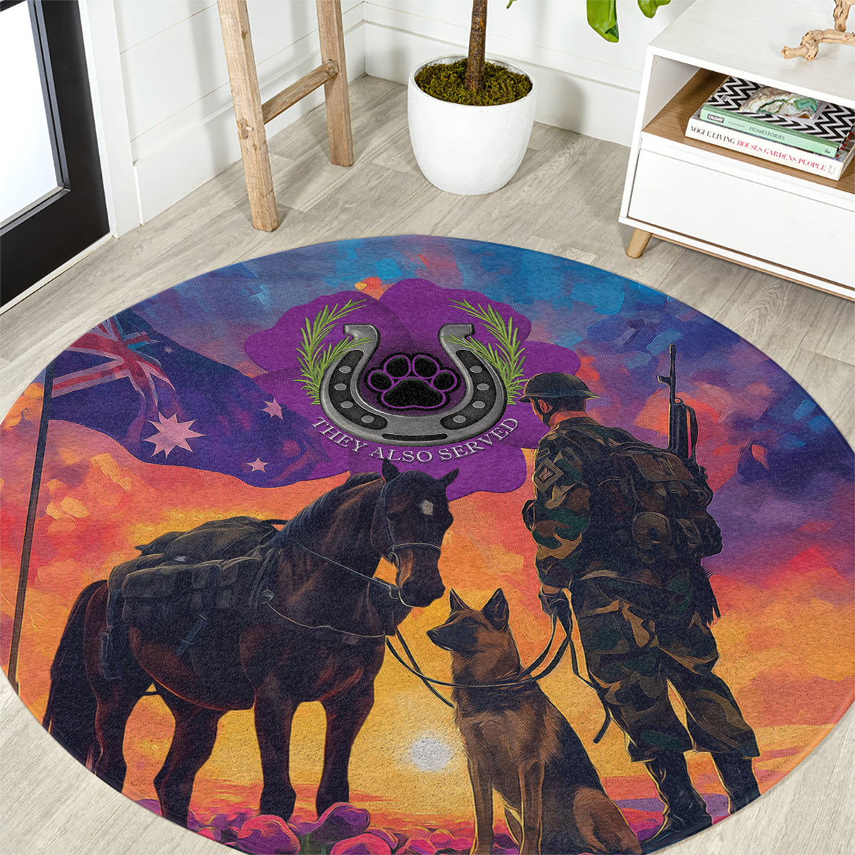 Australia Animals ANZAC Round Carpet Dog And Horse Heroes Also Served