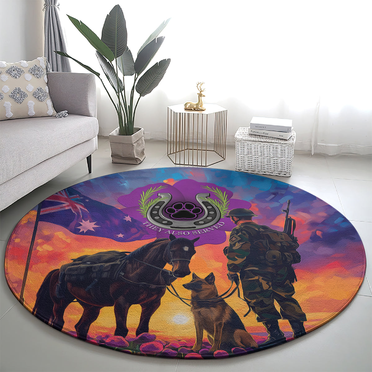 Australia Animals ANZAC Round Carpet Dog And Horse Heroes Also Served