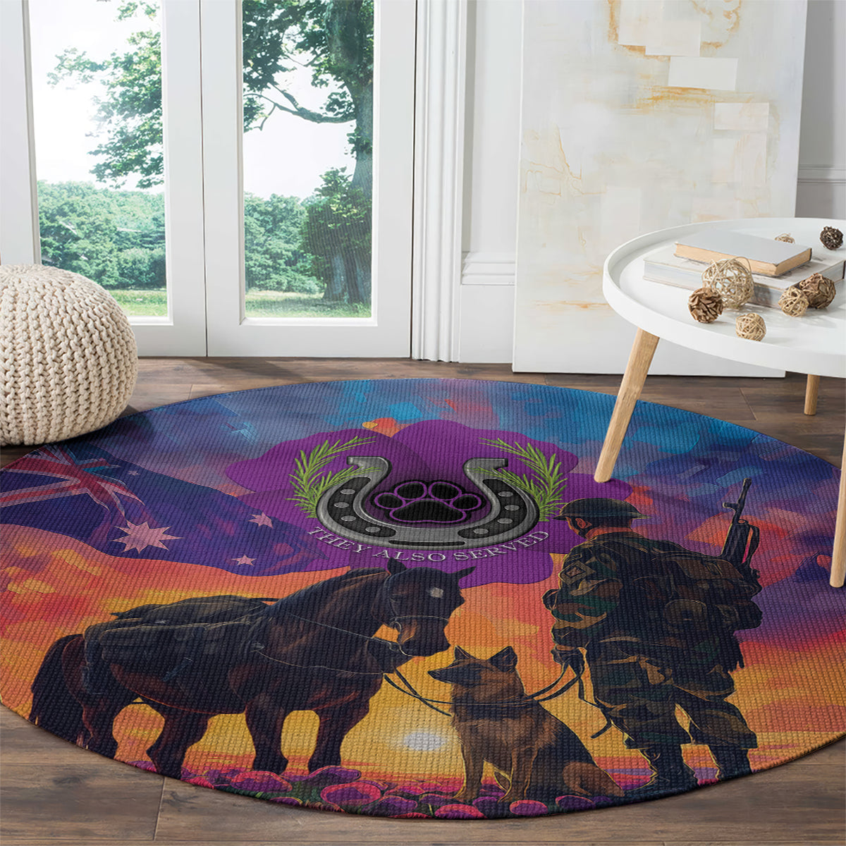 Australia Animals ANZAC Round Carpet Dog And Horse Heroes Also Served