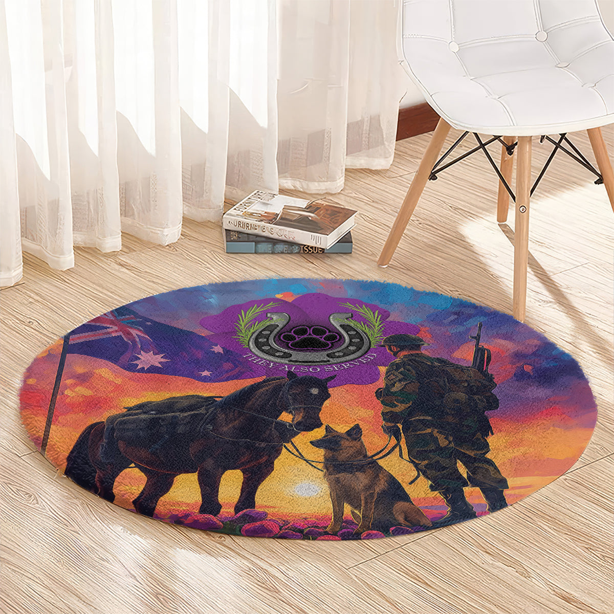 Australia Animals ANZAC Round Carpet Dog And Horse Heroes Also Served