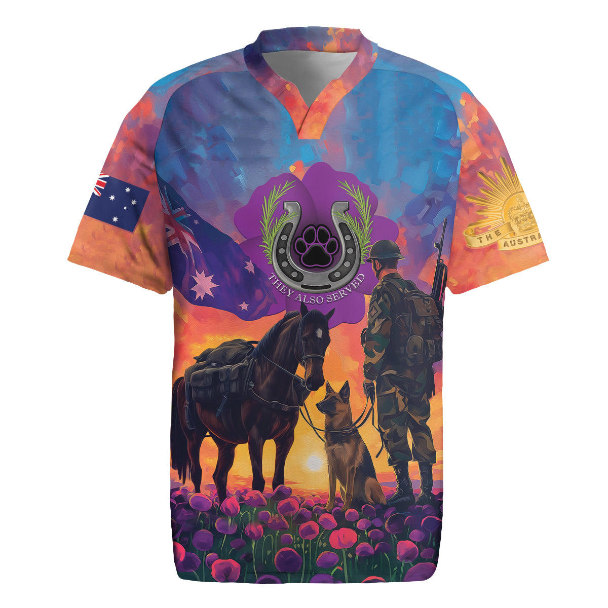 Australia Animals ANZAC Rugby Jersey Dog And Horse Heroes Also Served