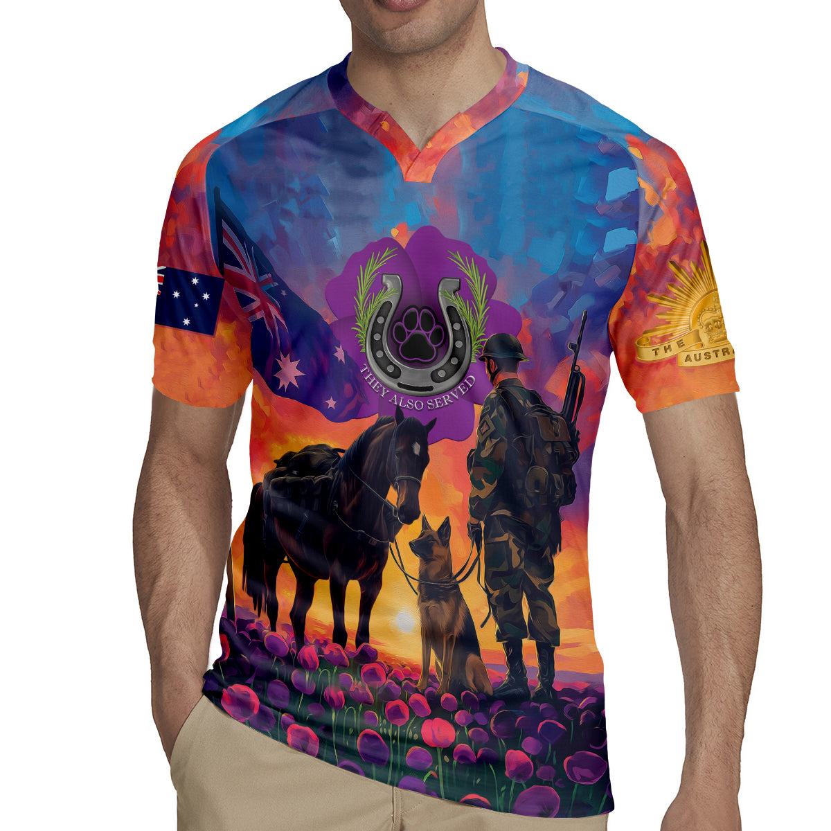 Australia Animals ANZAC Rugby Jersey Dog And Horse Heroes Also Served