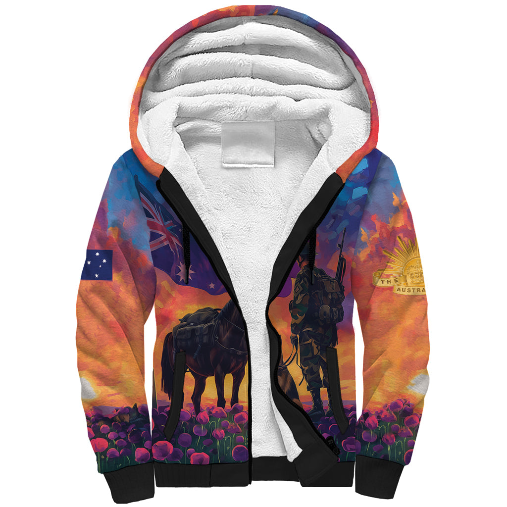 Australia Animals ANZAC Sherpa Hoodie Dog And Horse Heroes Also Served - Vibe Hoodie Shop