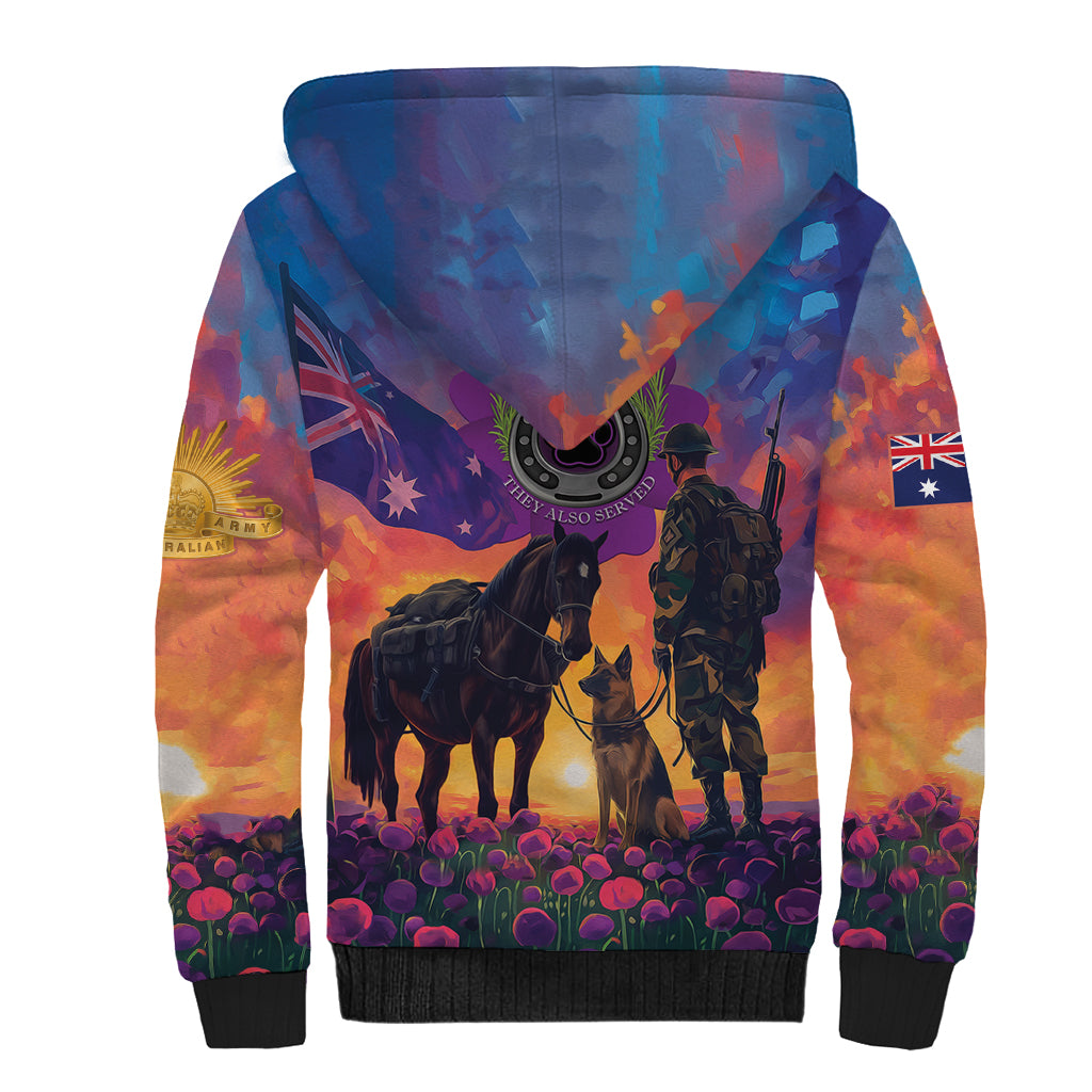 Australia Animals ANZAC Sherpa Hoodie Dog And Horse Heroes Also Served - Vibe Hoodie Shop