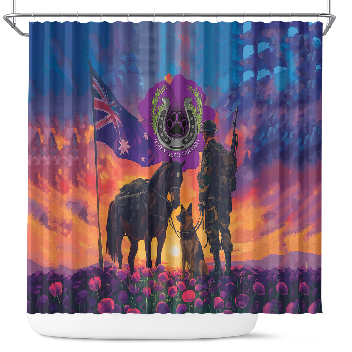 Australia Animals ANZAC Shower Curtain Dog And Horse Heroes Also Served