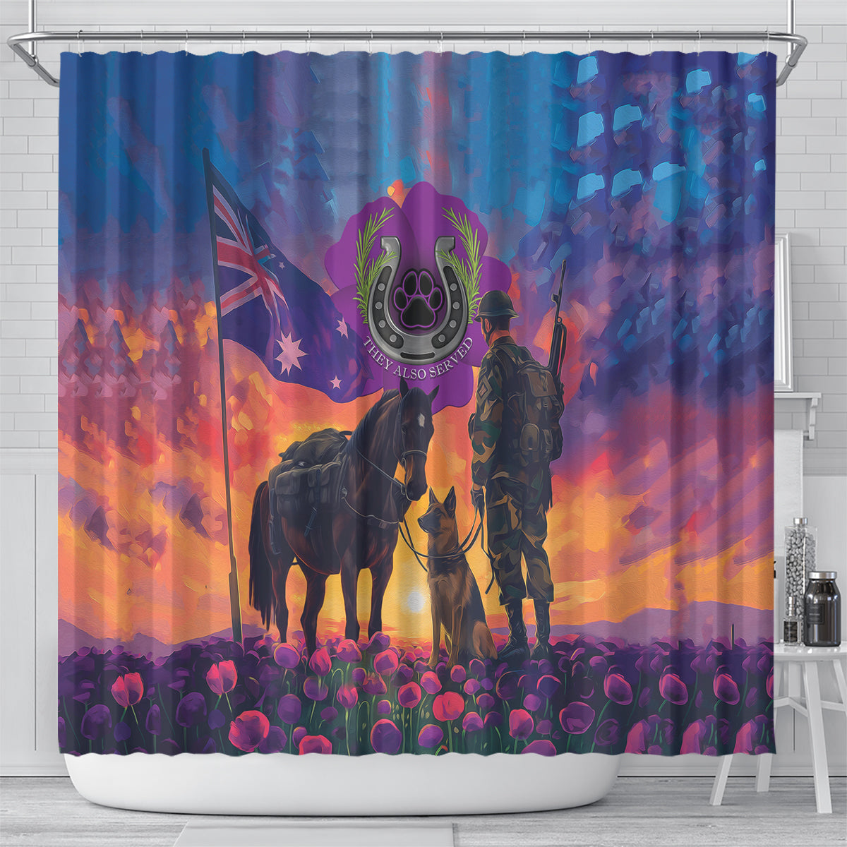 Australia Animals ANZAC Shower Curtain Dog And Horse Heroes Also Served