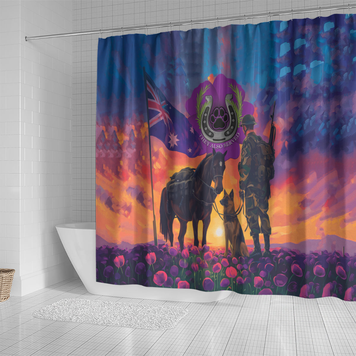 Australia Animals ANZAC Shower Curtain Dog And Horse Heroes Also Served