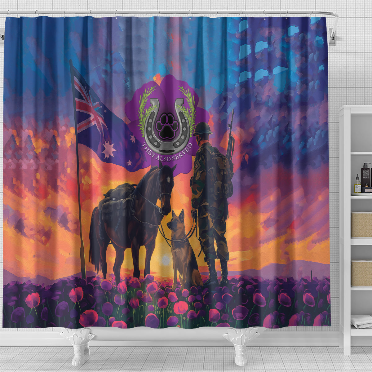 Australia Animals ANZAC Shower Curtain Dog And Horse Heroes Also Served