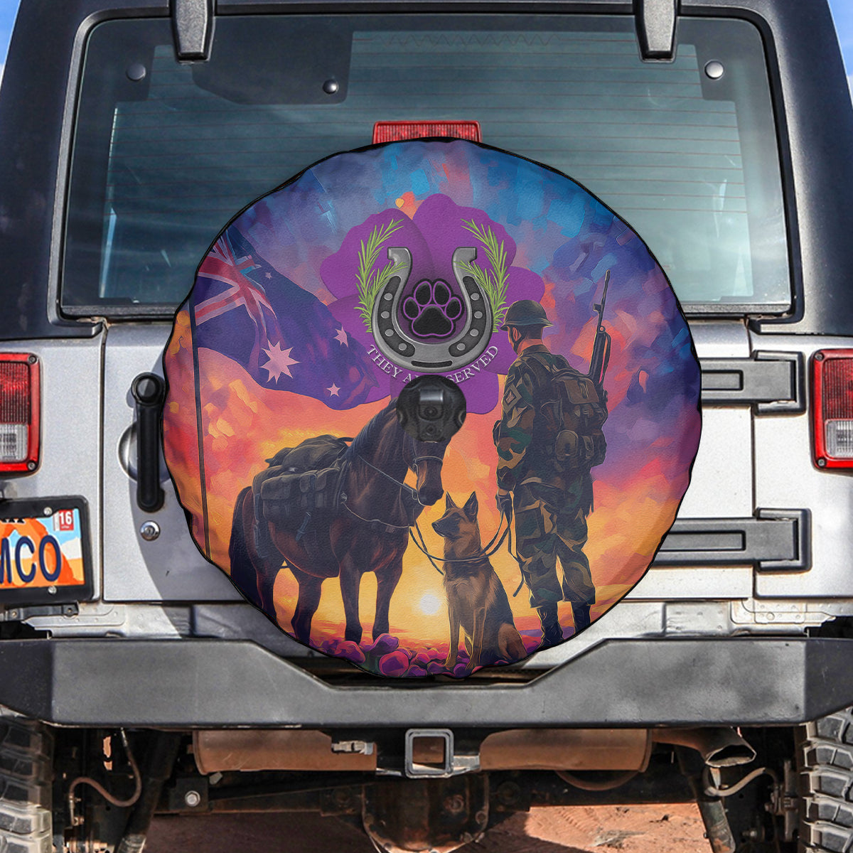 Australia Animals ANZAC Spare Tire Cover Dog And Horse Heroes Also Served - Vibe Hoodie Shop