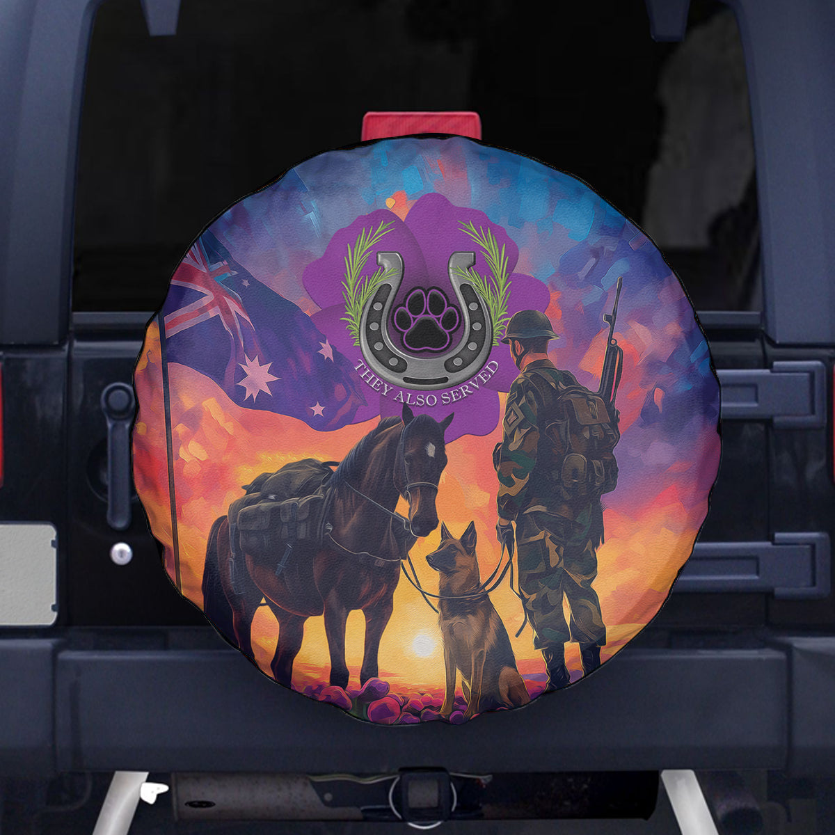 Australia Animals ANZAC Spare Tire Cover Dog And Horse Heroes Also Served - Vibe Hoodie Shop