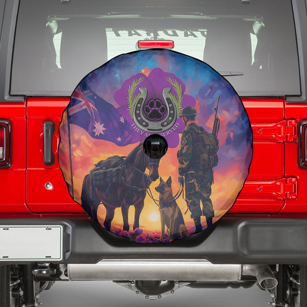 Australia Animals ANZAC Spare Tire Cover Dog And Horse Heroes Also Served - Vibe Hoodie Shop