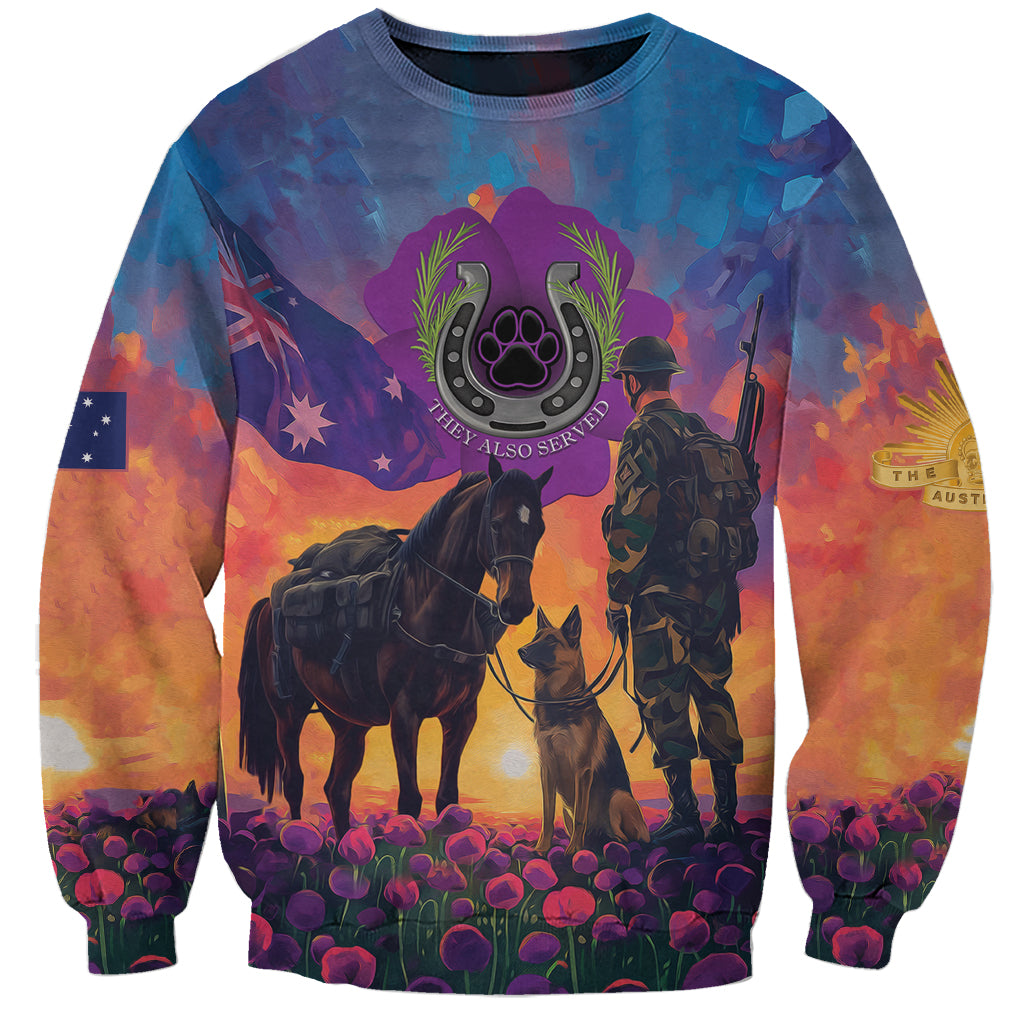 Australia Animals ANZAC Sweatshirt Dog And Horse Heroes Also Served - Vibe Hoodie Shop