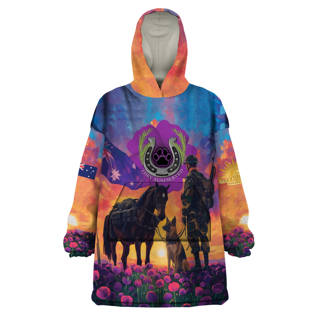 Australia Animals ANZAC Wearable Blanket Hoodie Dog And Horse Heroes Also Served - Vibe Hoodie Shop