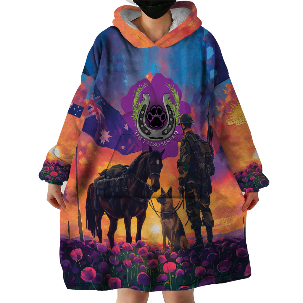 Australia Animals ANZAC Wearable Blanket Hoodie Dog And Horse Heroes Also Served - Vibe Hoodie Shop