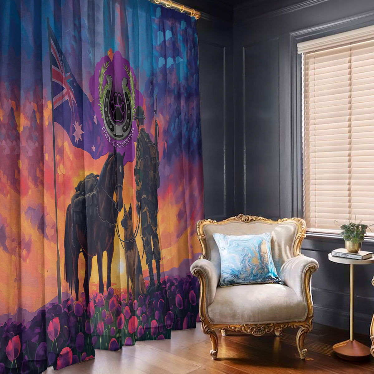 Australia Animals ANZAC Window Curtain Dog And Horse Heroes Also Served