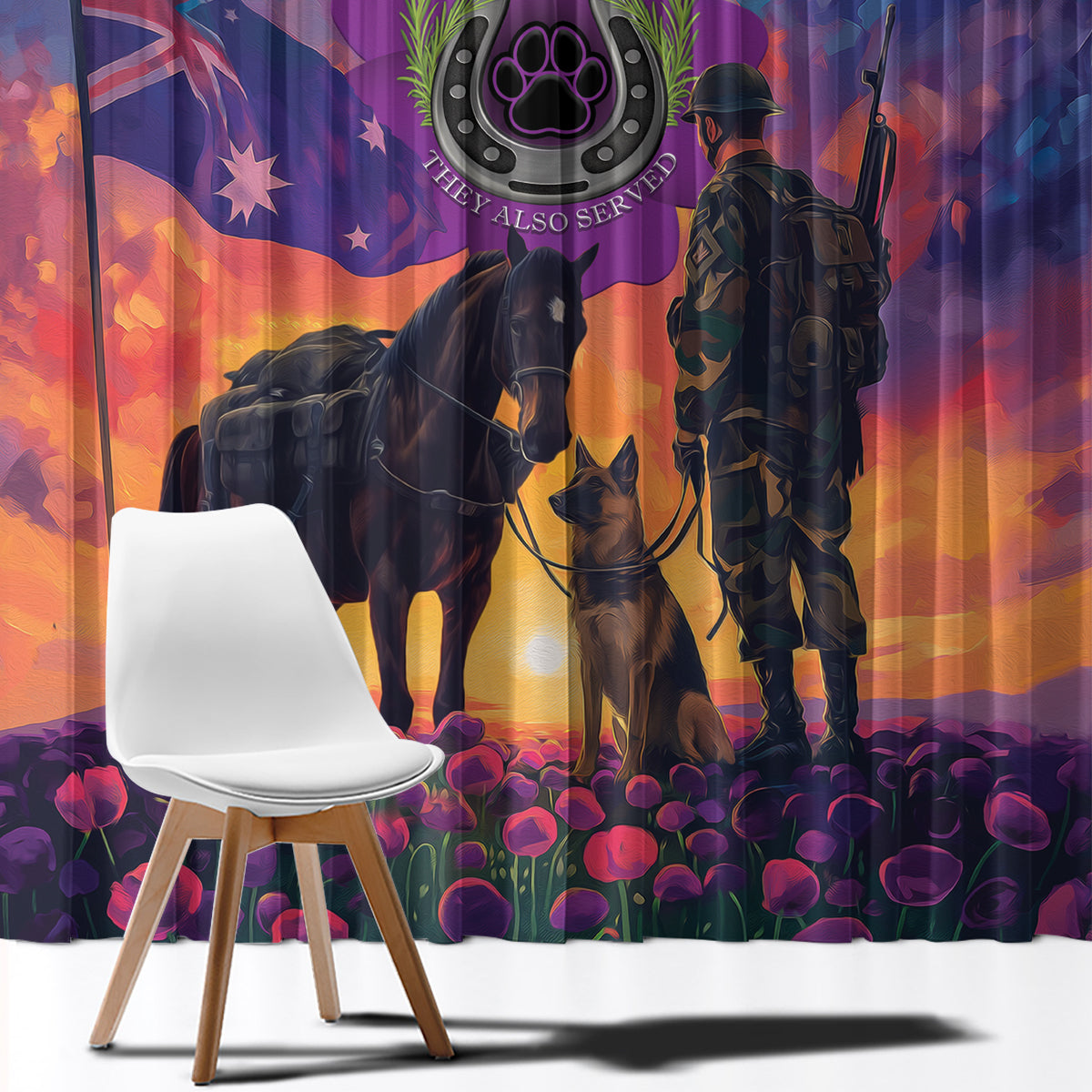 Australia Animals ANZAC Window Curtain Dog And Horse Heroes Also Served